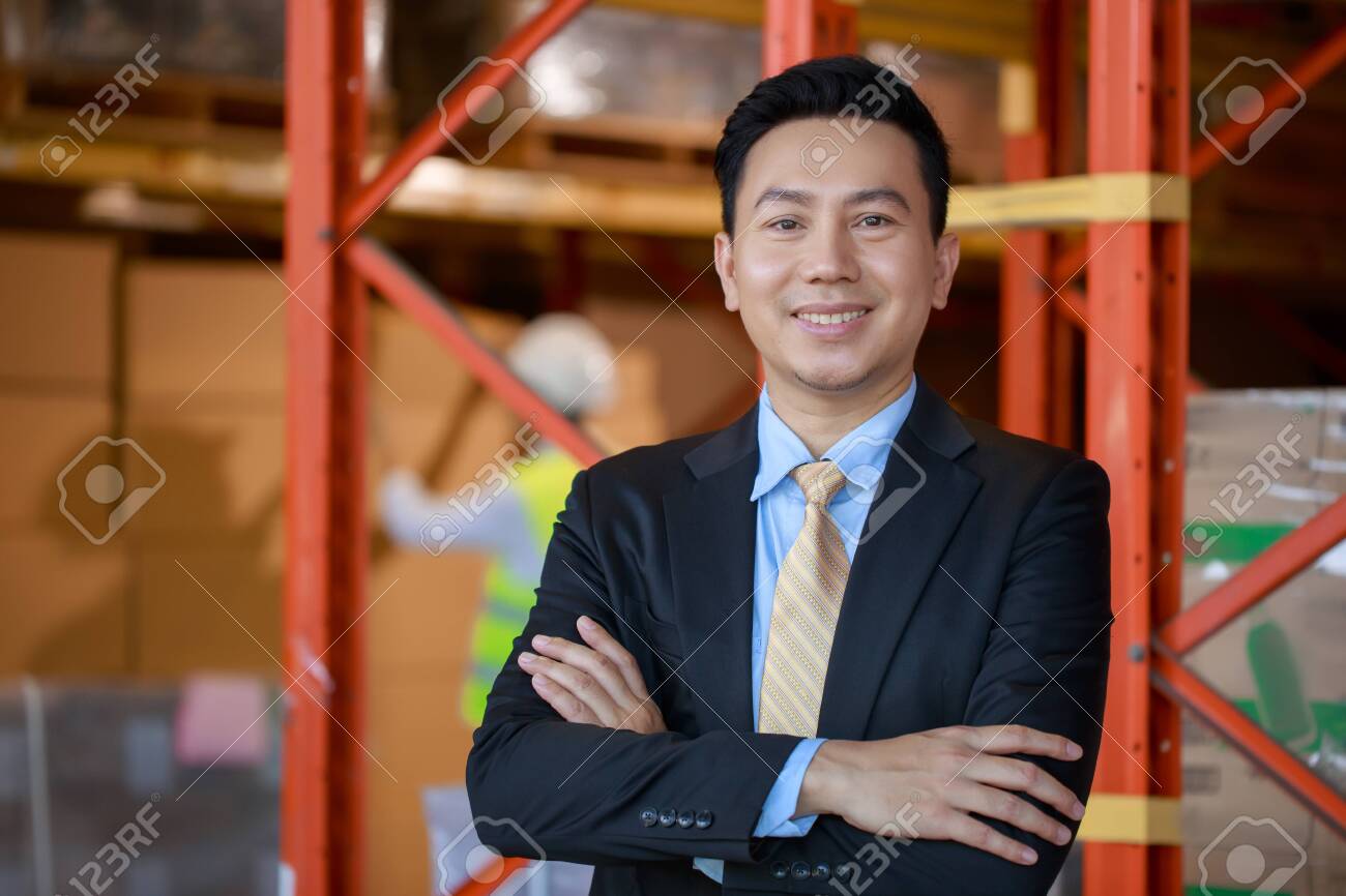 Portrait of asian business man owner company in black formal sui